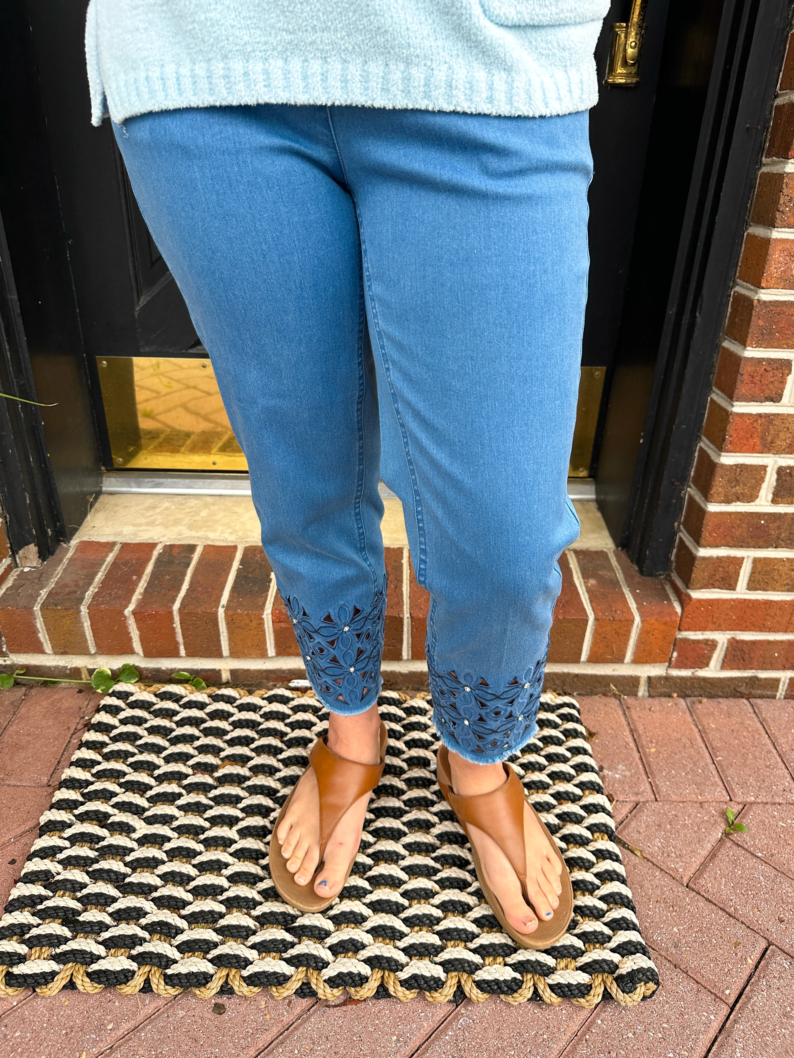 Lulu B Clear Denim Sparkle Flower Capri - Image 26
