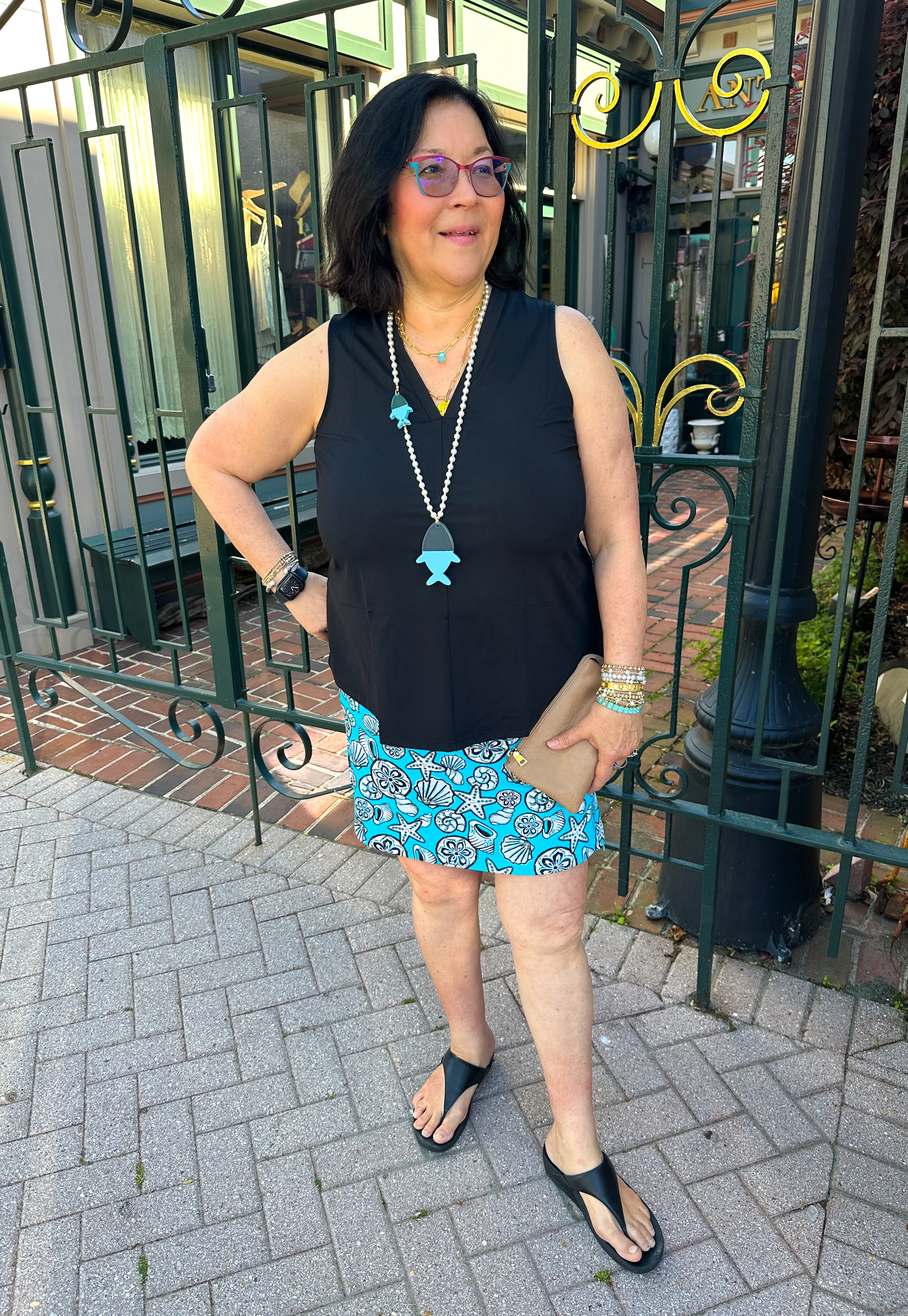 Lulu B Clear Turquoise Shells UPF 50+ Zip Skort - Image 2