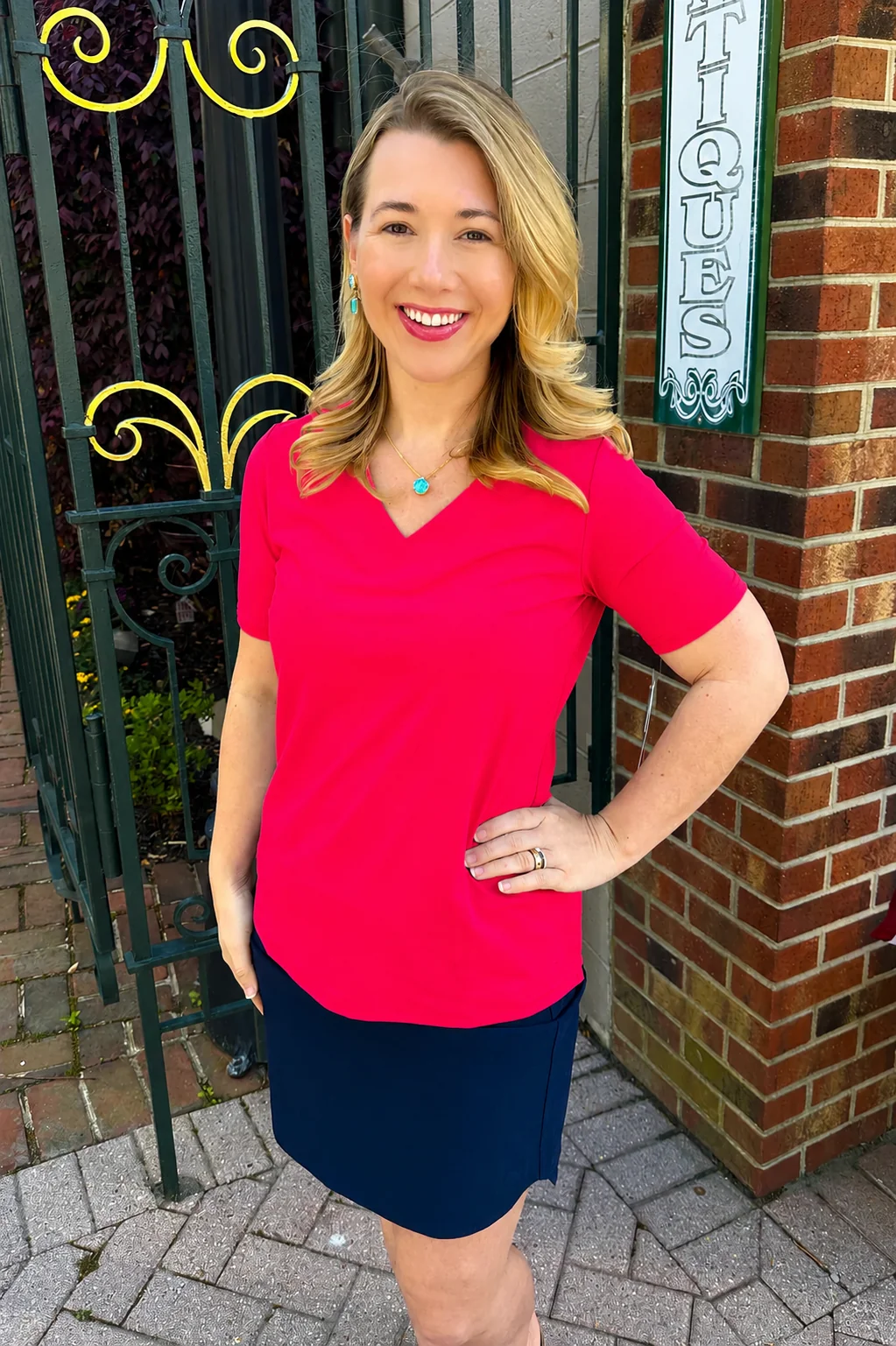 Lulu B Crimson UPF 50+ Short Sleeve V-neck Top - Image 4