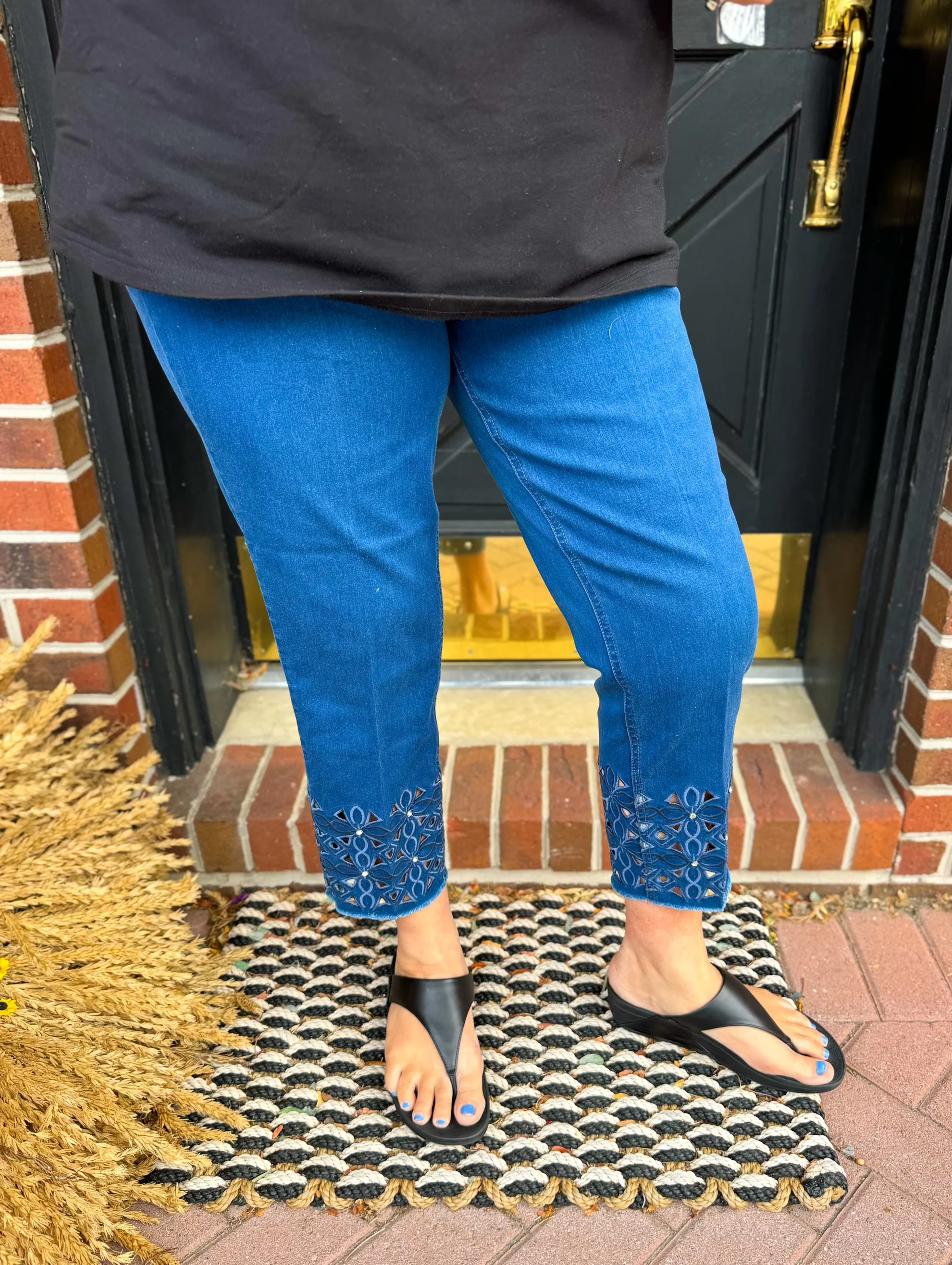 Lulu B Dark Wash Denim Sparkle Flower Capri - Image 24