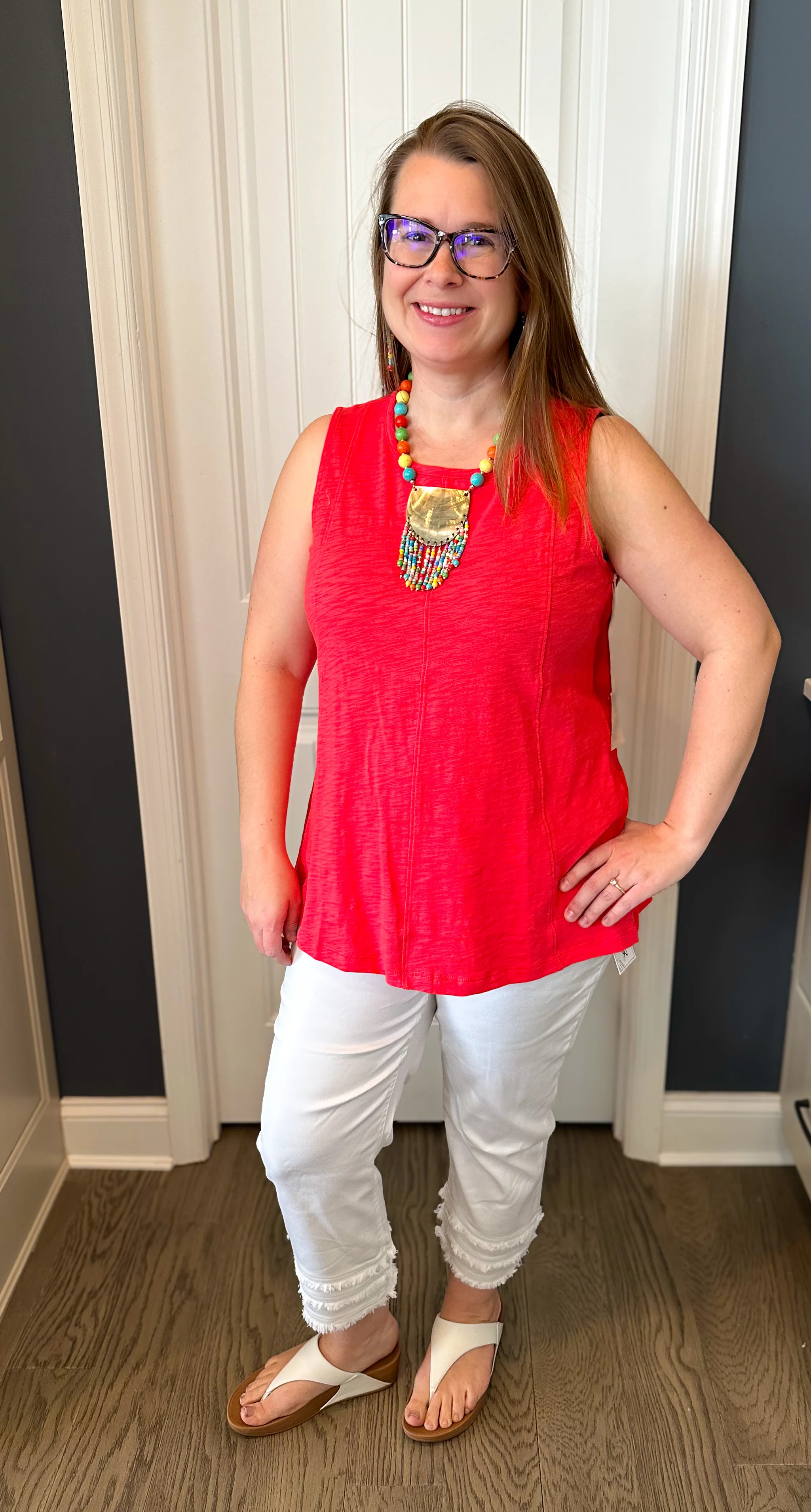 Lulu B Denim Fringe Capri White - Image 36