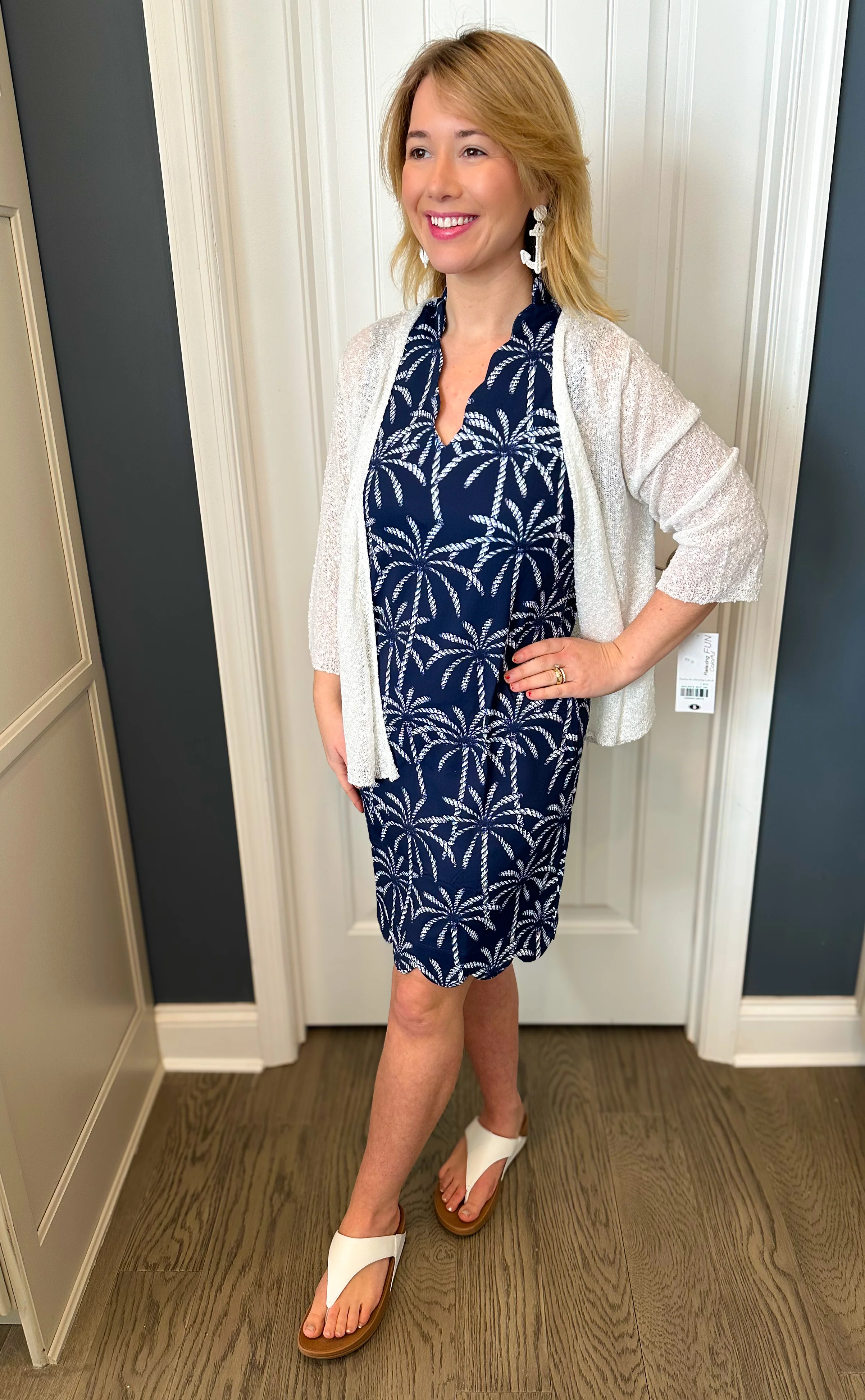 Lulu B Navy Palm Scallop V-Neck Hem Dress - Image 3