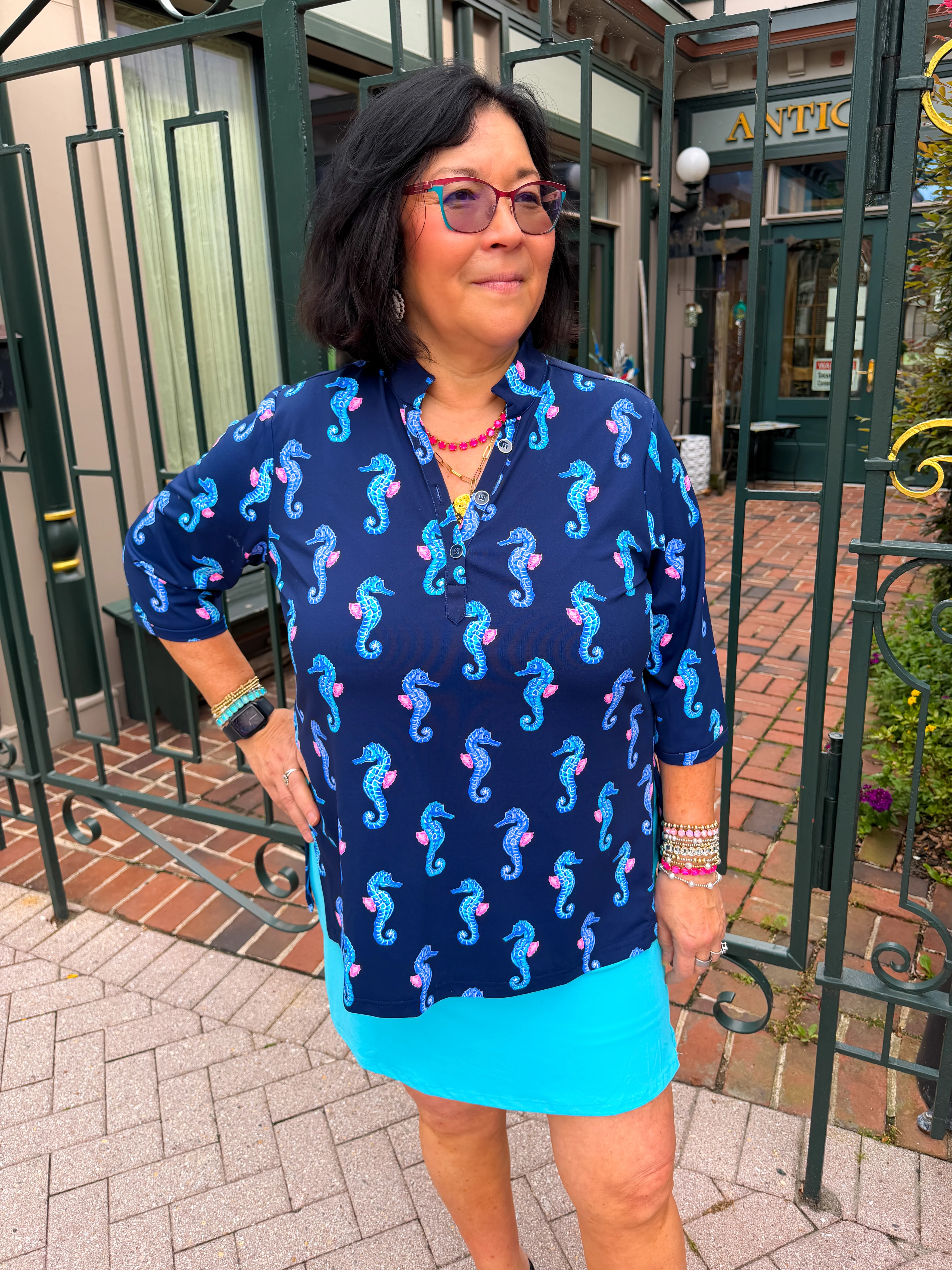 Lulu B Navy Seahorse Button Tunic