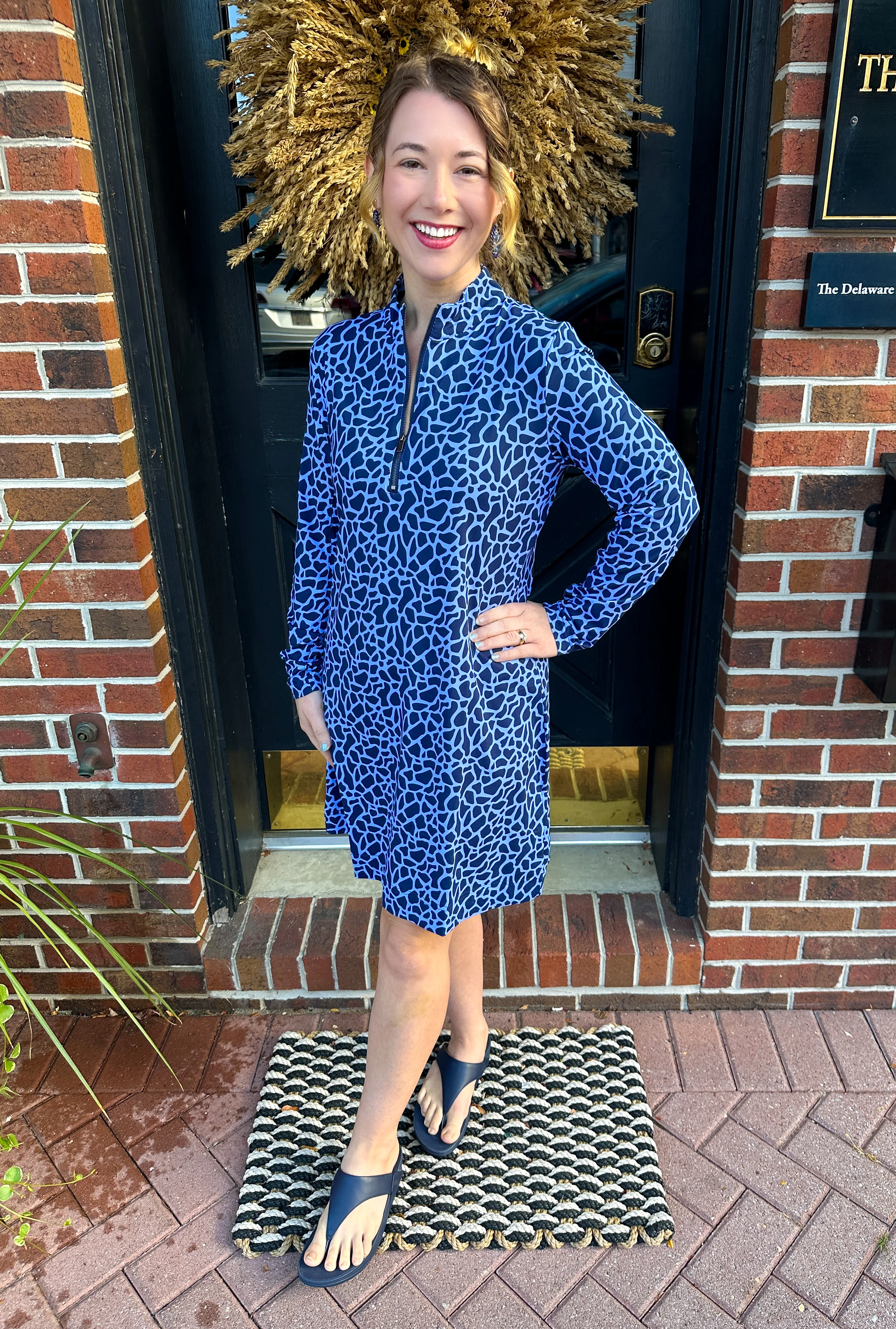 Lulu B Periwinkle Giraffe Long Sleeve Quarter Zip Dress - Image 2