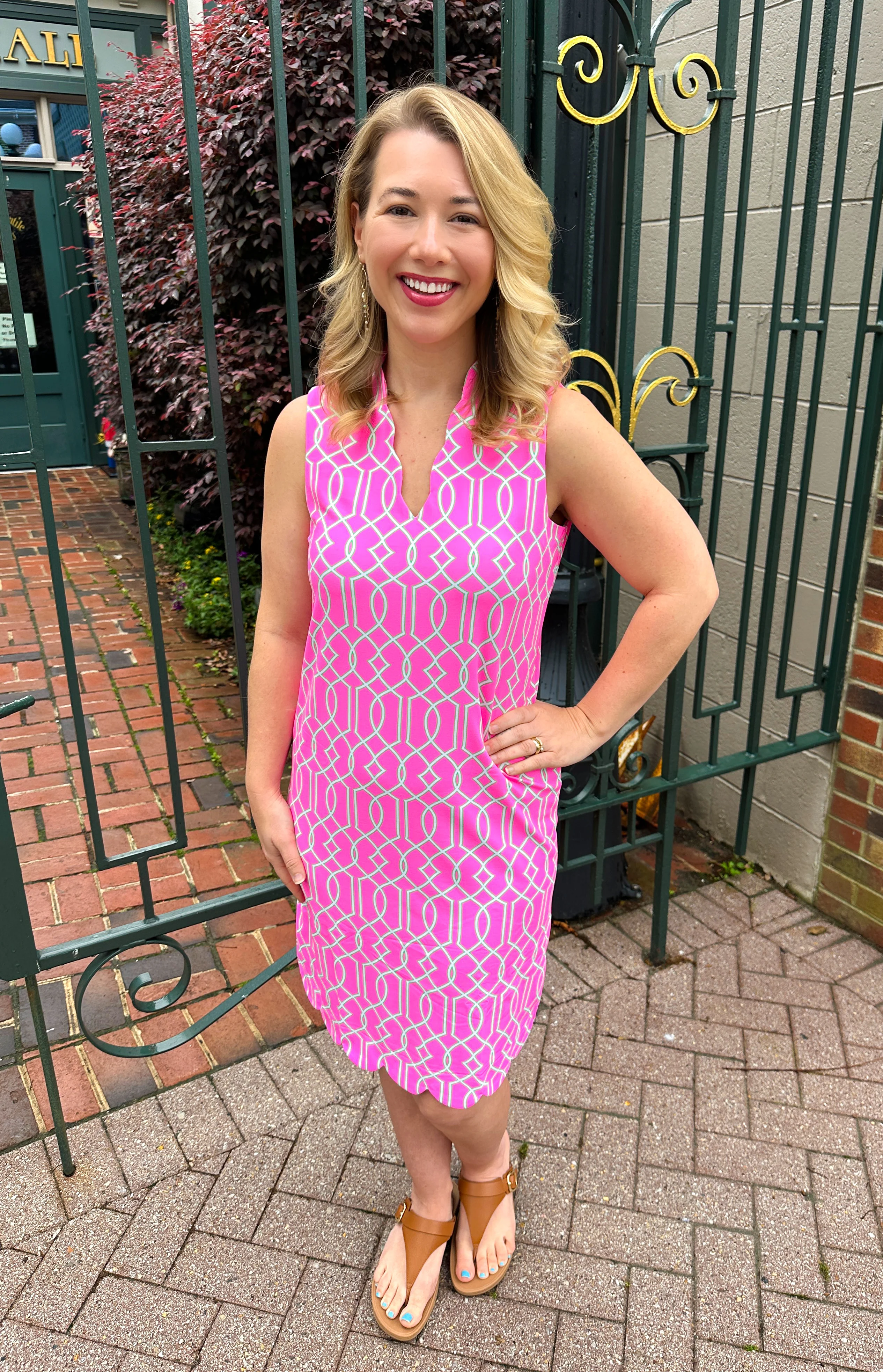 Lulu B Pink Lattice Scallop V-Neck Hem Dress - Image 2