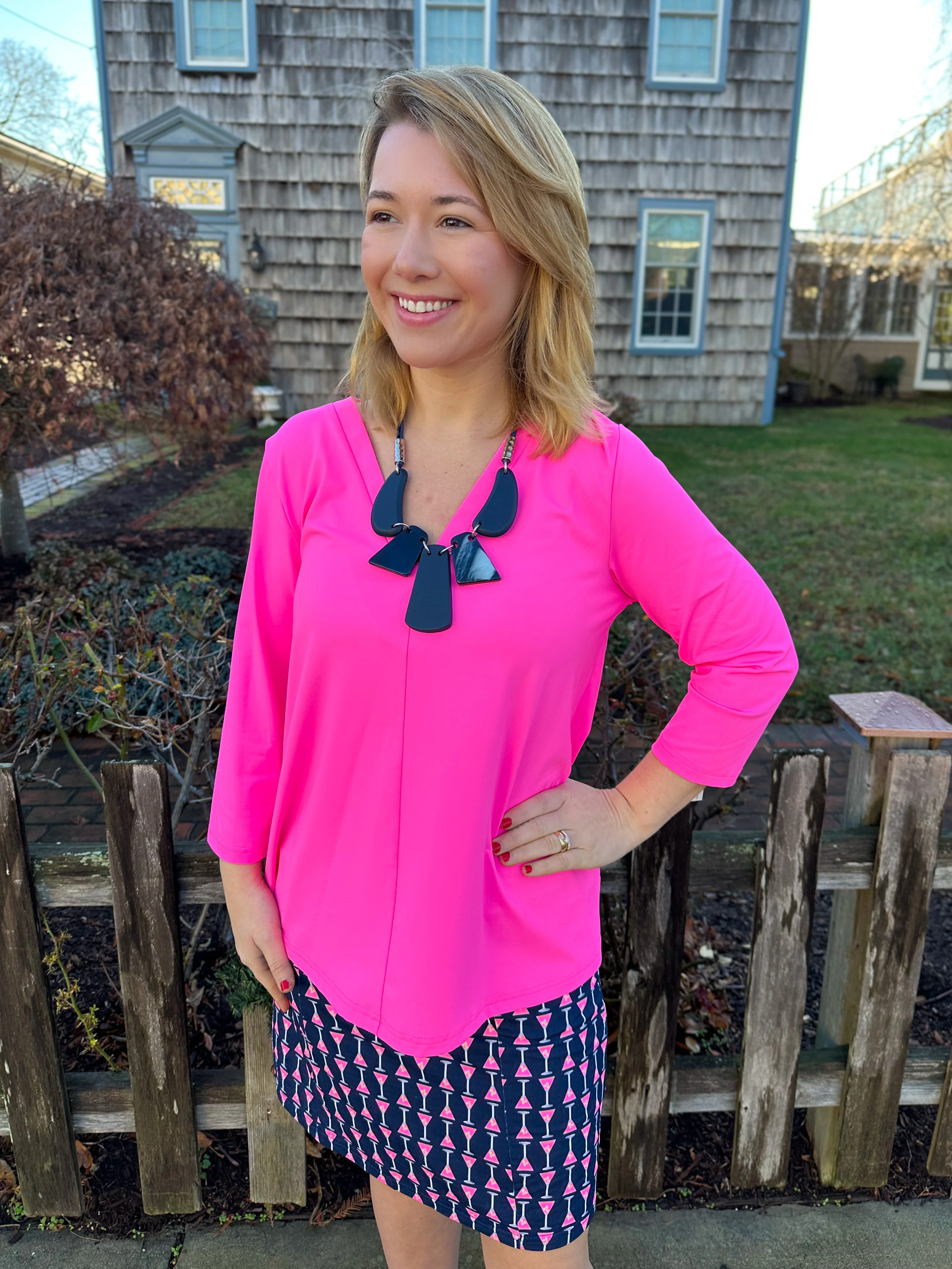 Lulu B Pink V-Neck 3/4 Sleeve Top - Image 5