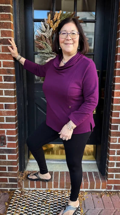 Lulu B Plum Button Cowl Neck Tunic