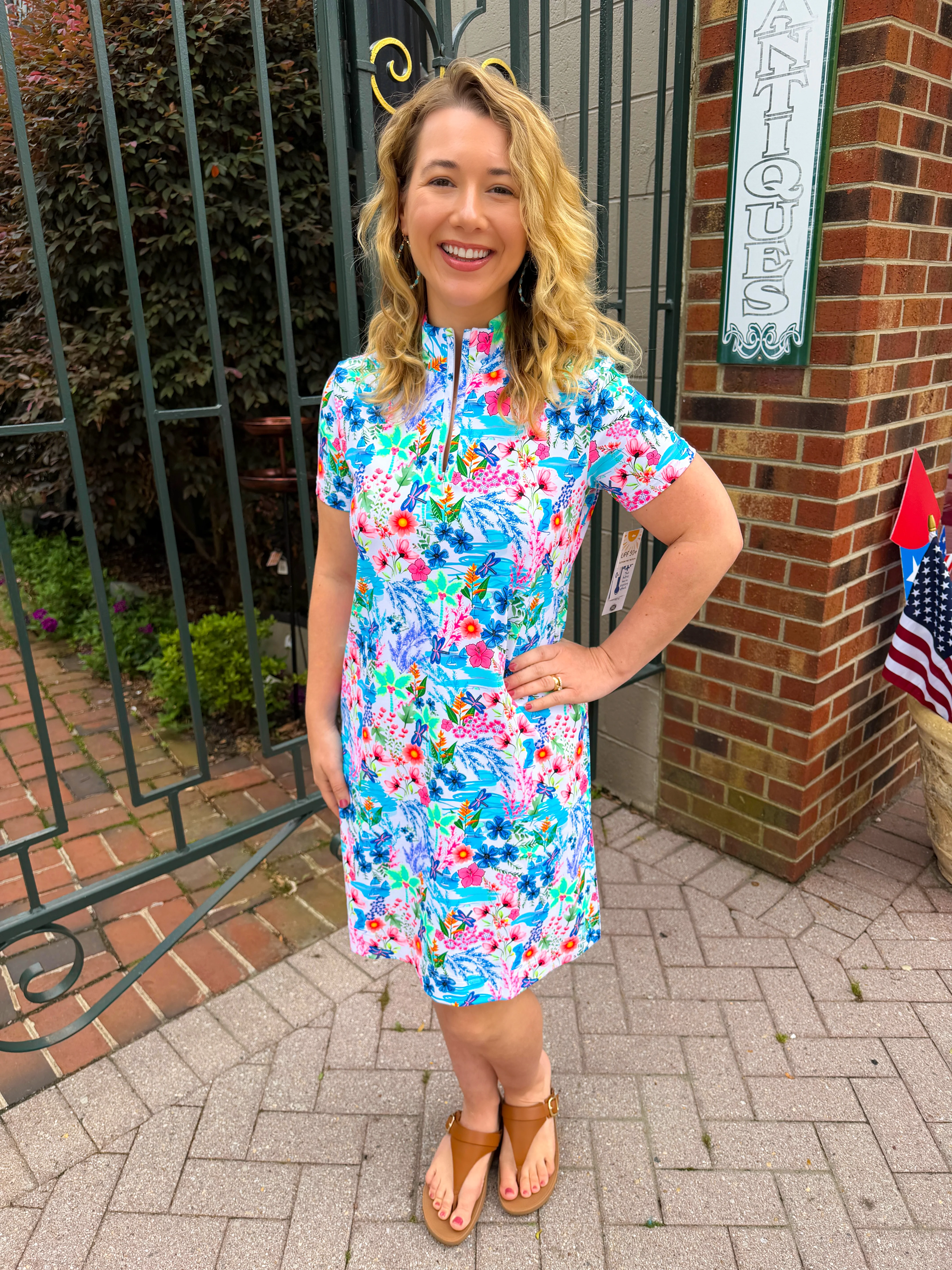 Lulu B Tropical Dragonfly Short Sleeve Quarter Zip Dress - Image 2