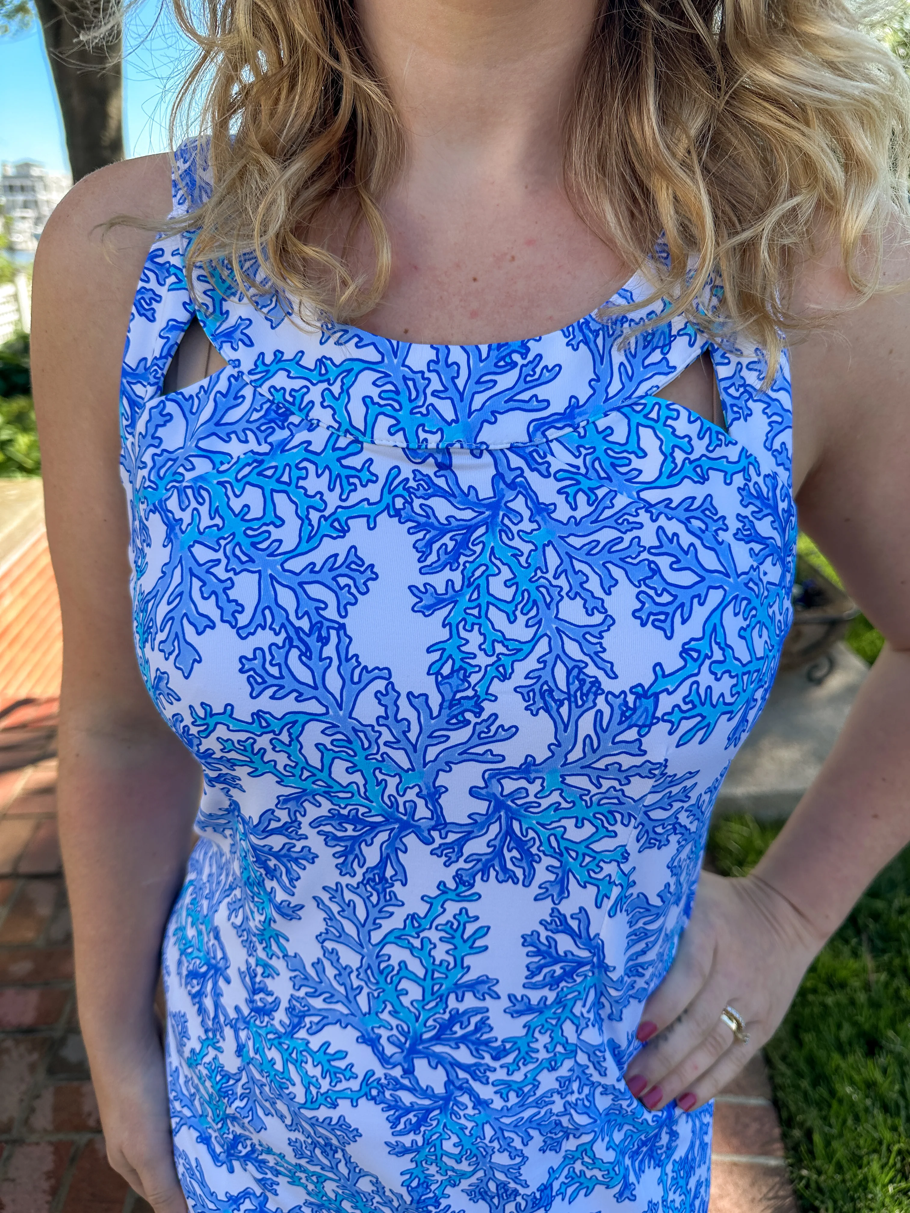 Lulu B White and Blue Coral Sexy Back Dress - Image 2