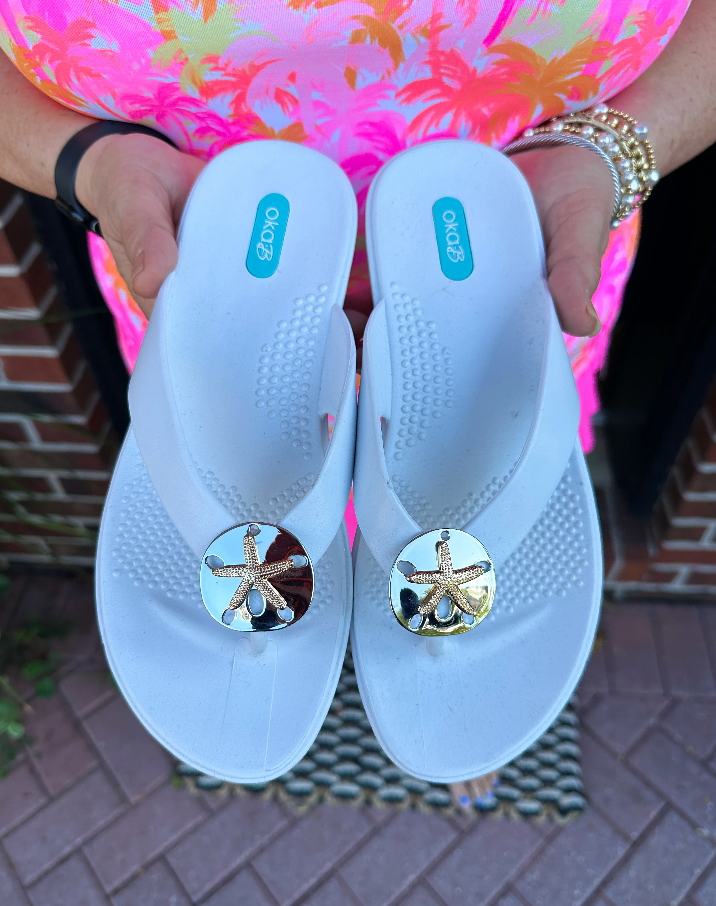 OkaB White Sand Dollar Flip Flops - Image 3