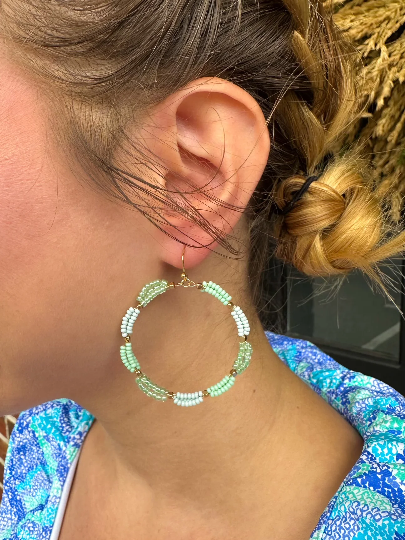 Pale Green Beaded Earrings - Image 5