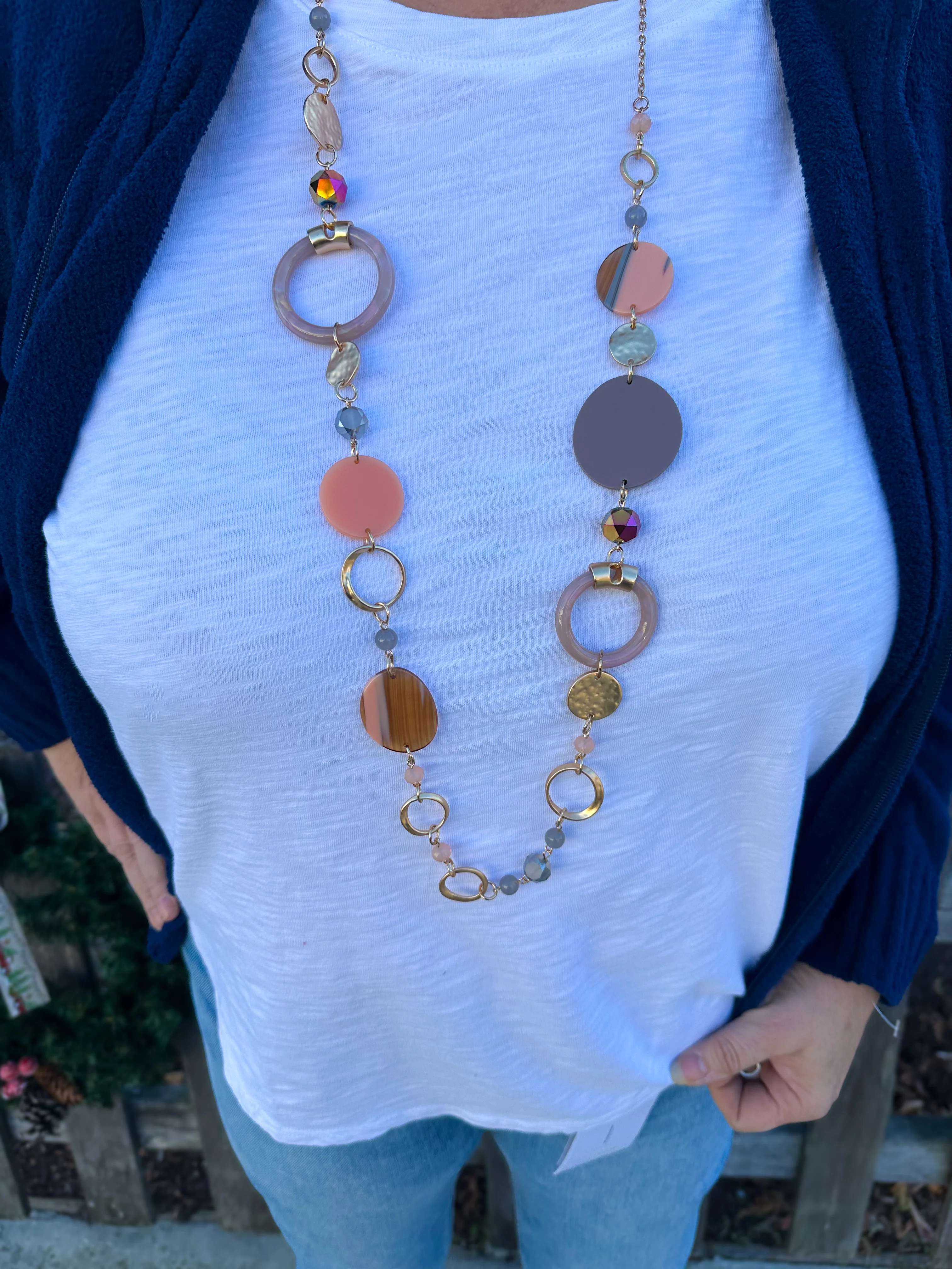 Peach and Gold Beaded Necklace - Image 3
