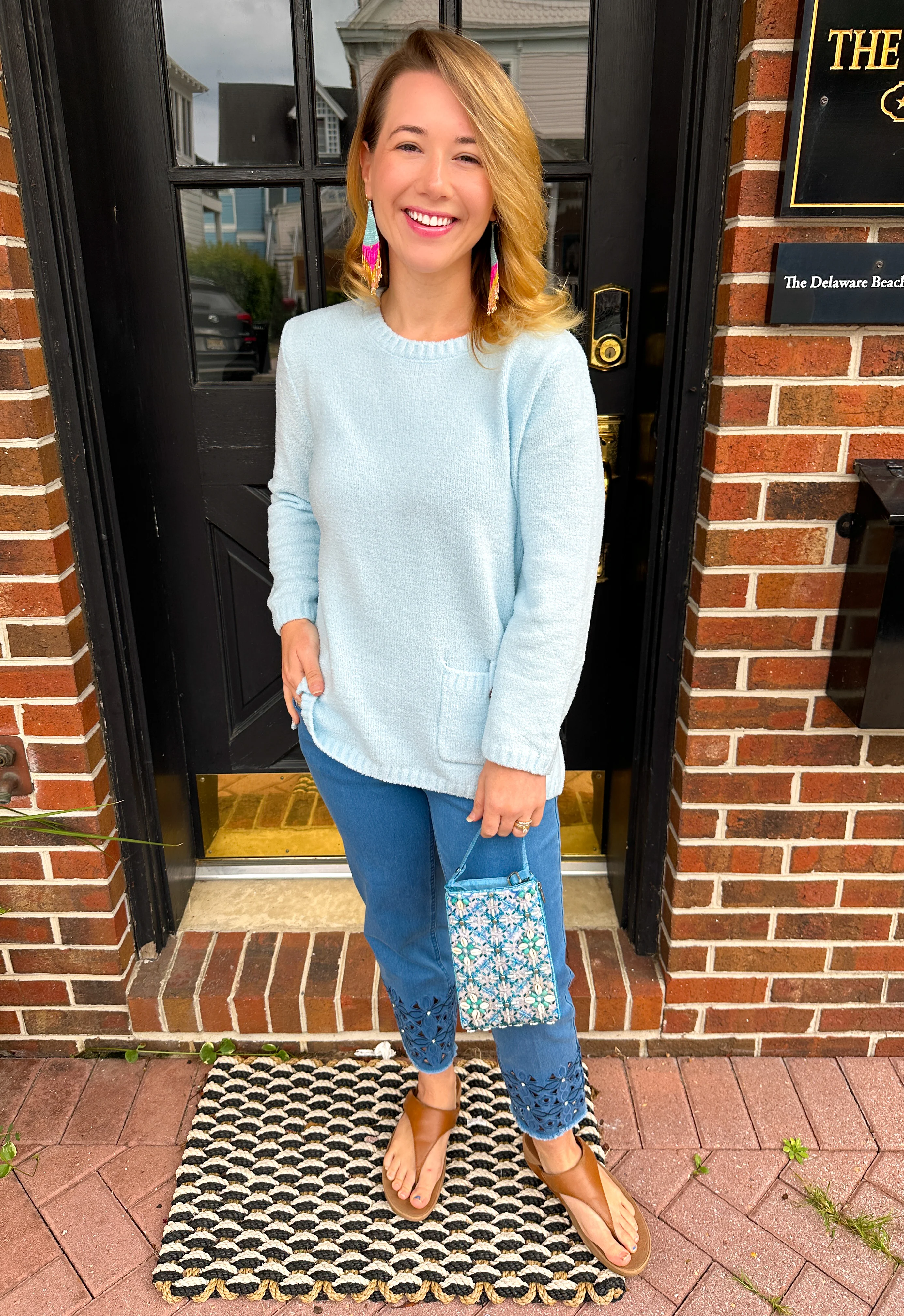 Lulu B Clear Denim Sparkle Flower Capri - Image 27
