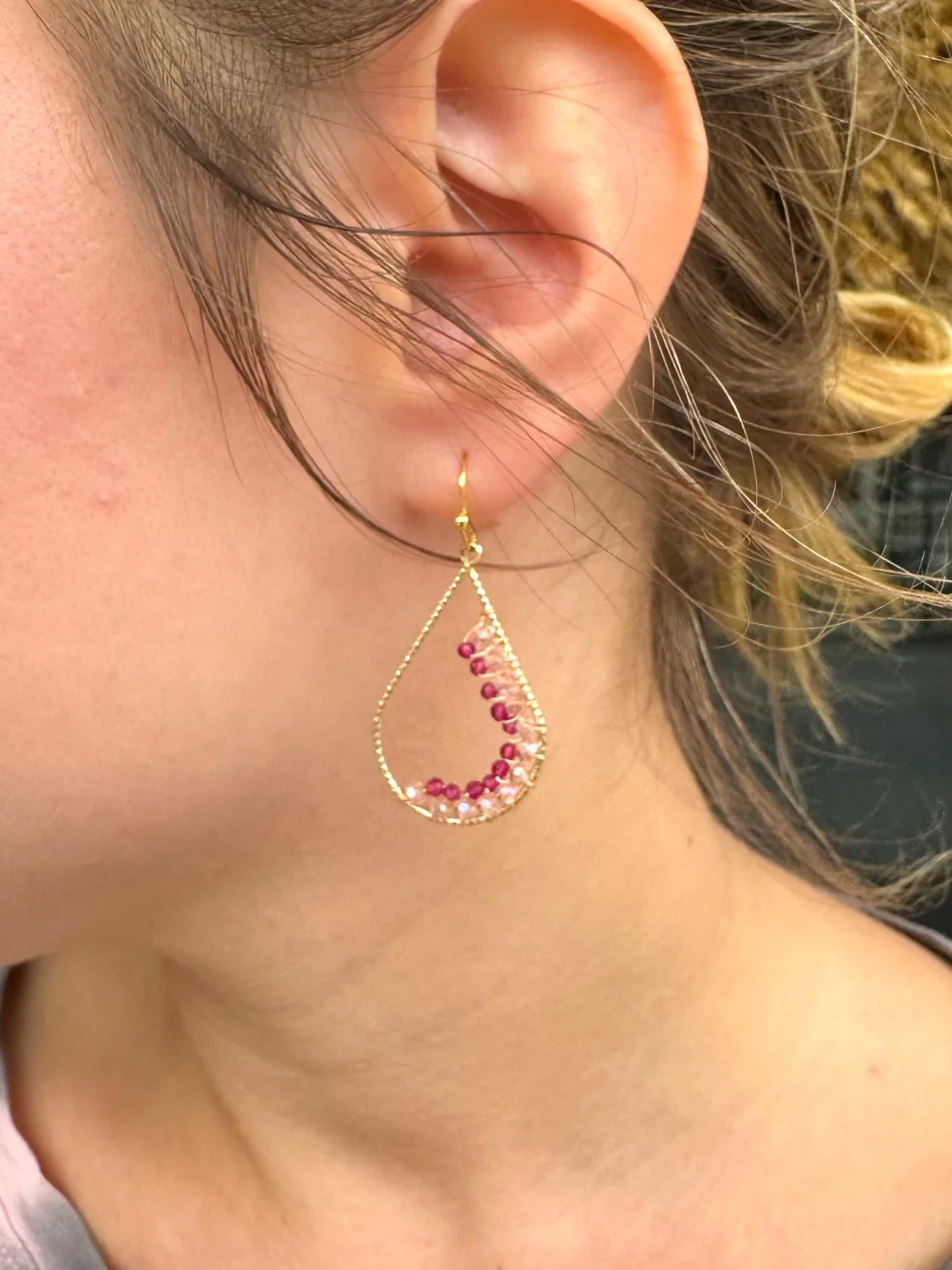 Pink Tear Drop Beaded Earrings - Image 5