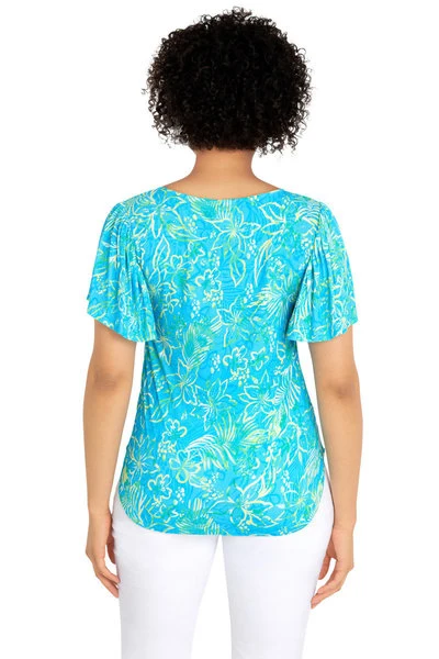 Ruby Rd Tropical Tie Dye Print Tee Waterfall Blue Multi - Image 2