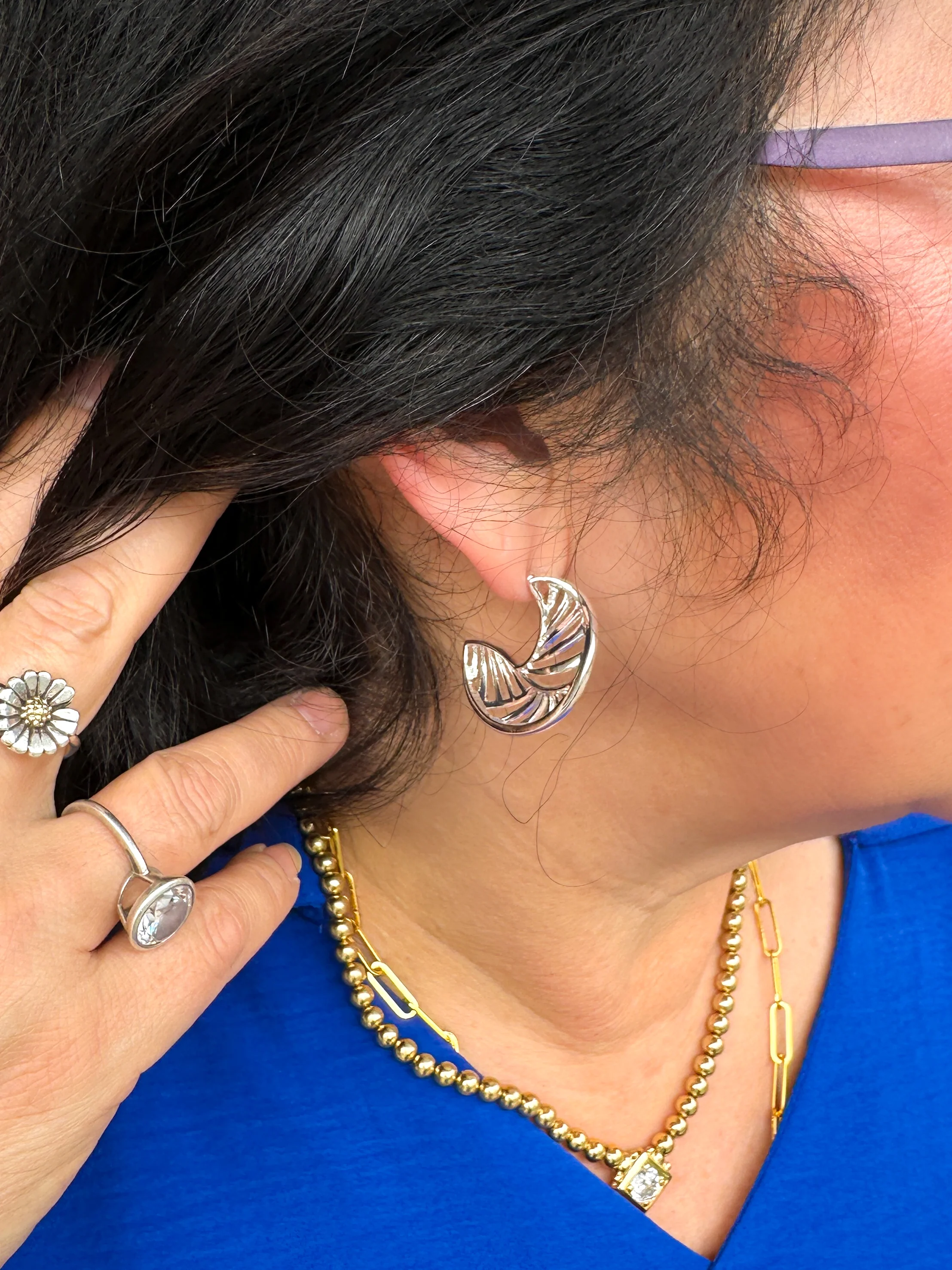 Silver Abstract Twisty Earrings - Image 3