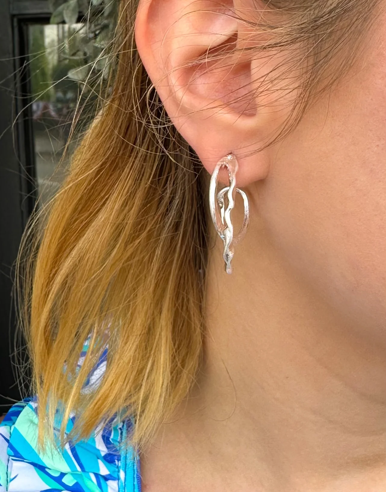 Silver Double Hoop Earrings - Image 3