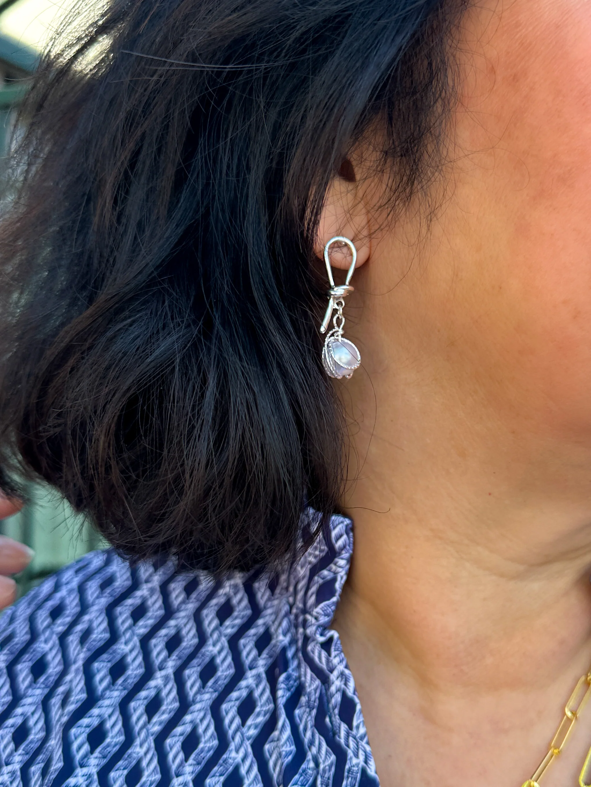 Silver Pearl Knot Earrings - Image 3