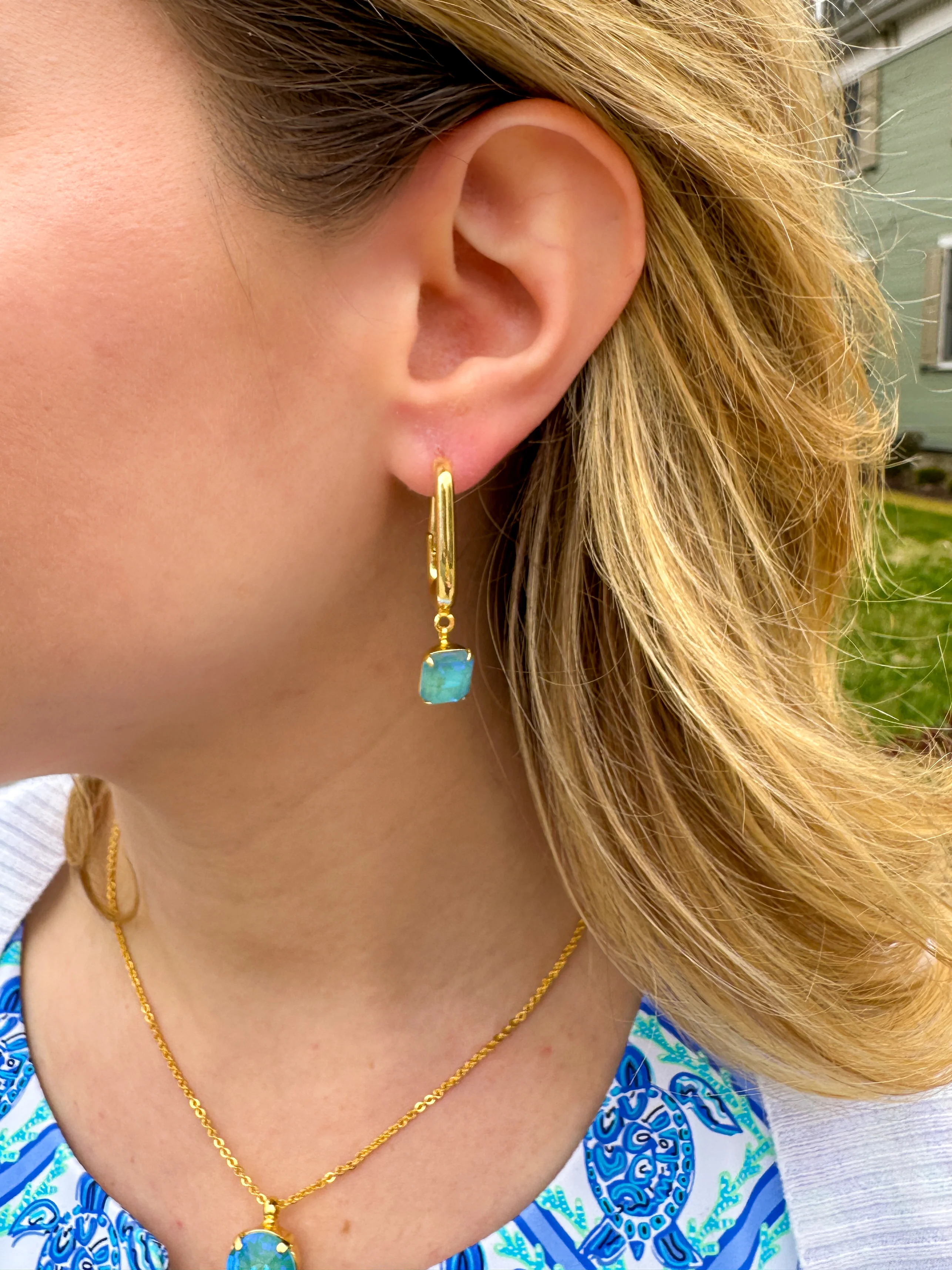 Sorrelli Caribbean Blue Opal Octavia Rectangle Hoop Earrings - Image 7