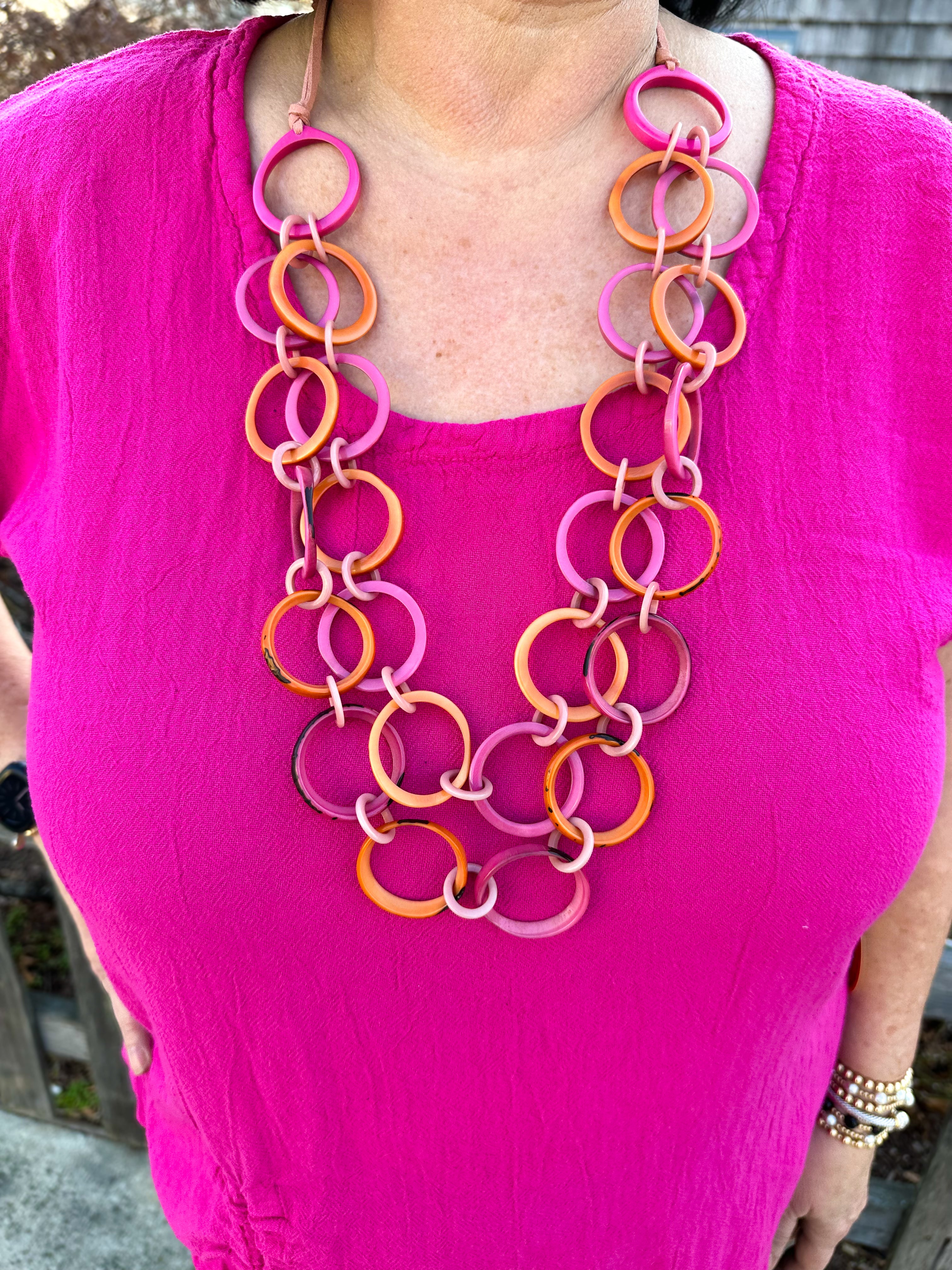 Tagua Orange Fuchsia Ring of Life Necklace