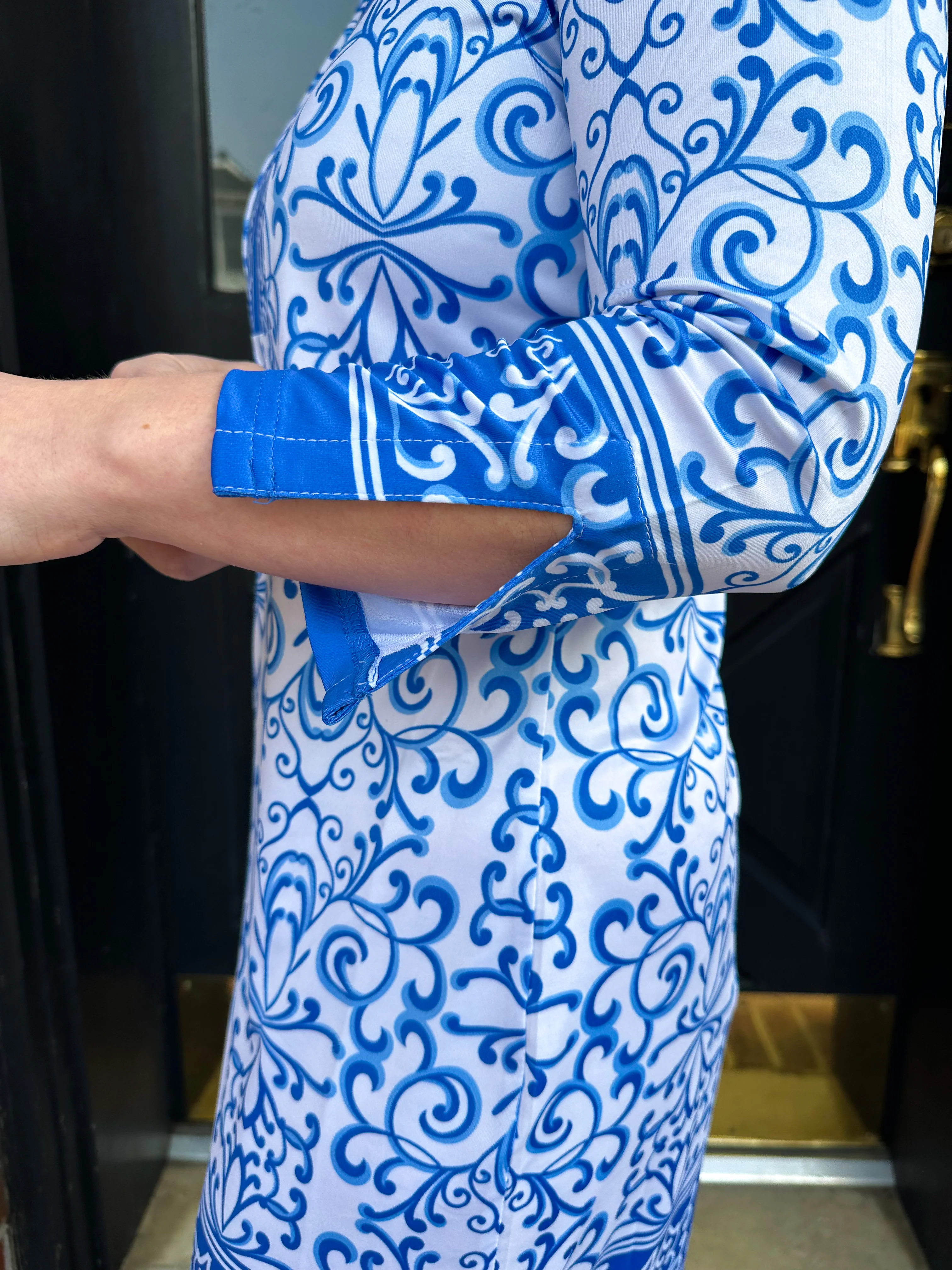 Tango Mango Whimsy Blue 3/4 Sleeve Notch Neck Dress - Image 2