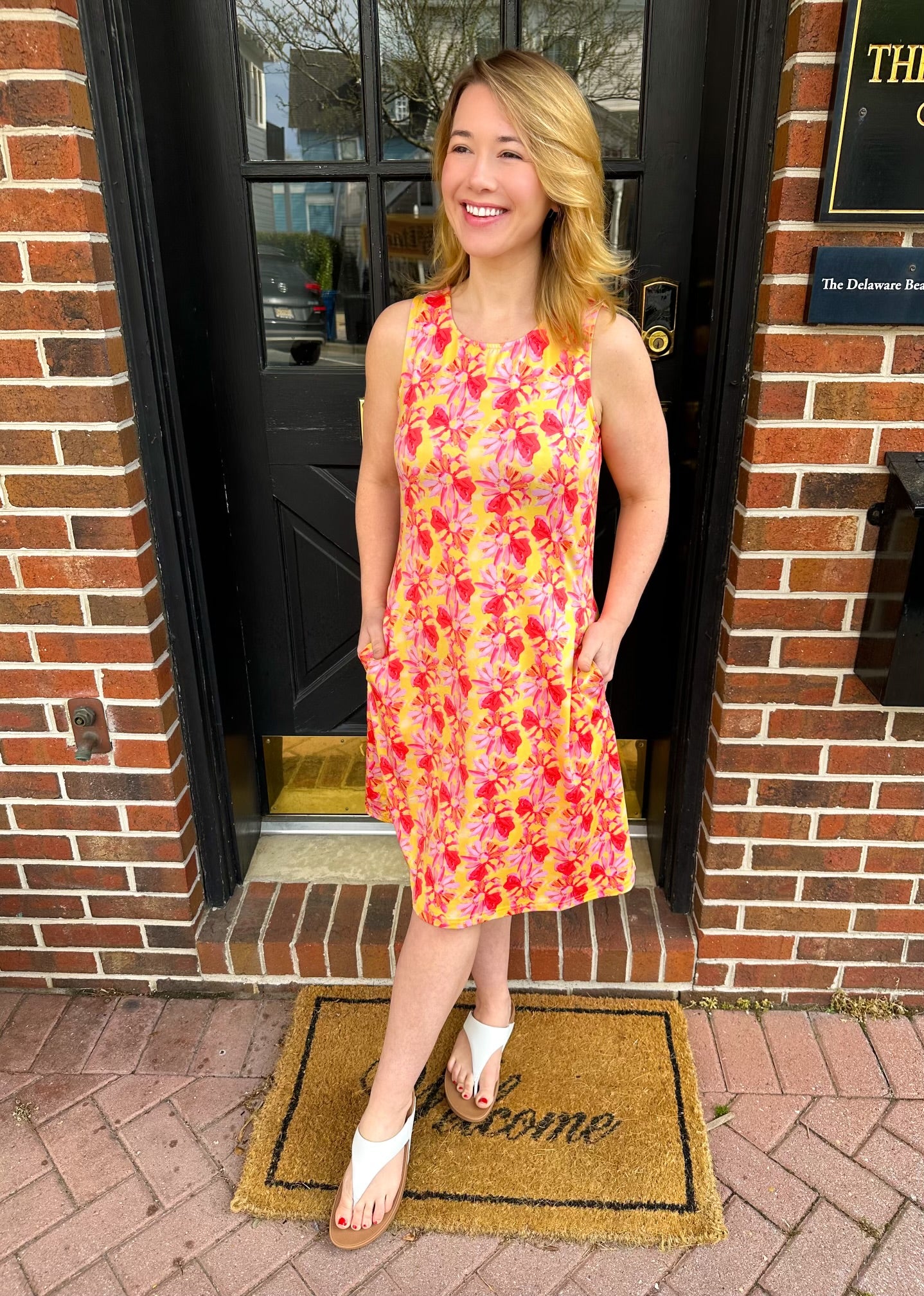 Tango Sunshine Flowers A-line Dress with Pockets