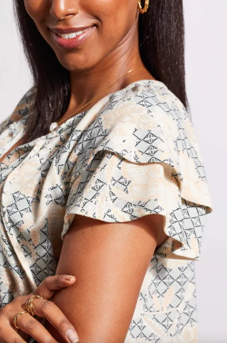 Tribal Jeans Peach Sun Printed Peasant Top with Double Frill Sleeves - Image 4