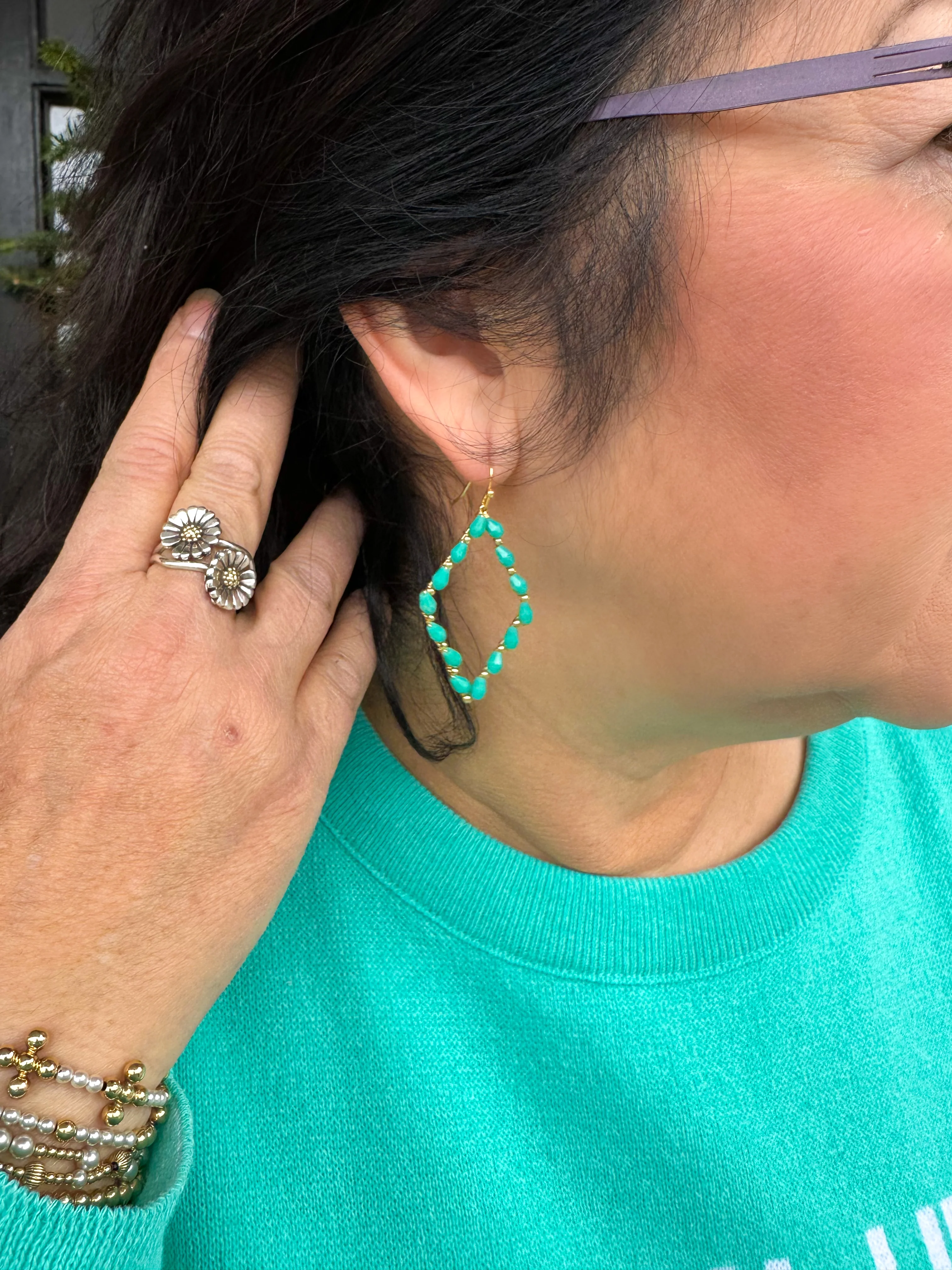 Turquoise Beaded Diamond Earrings - Image 5