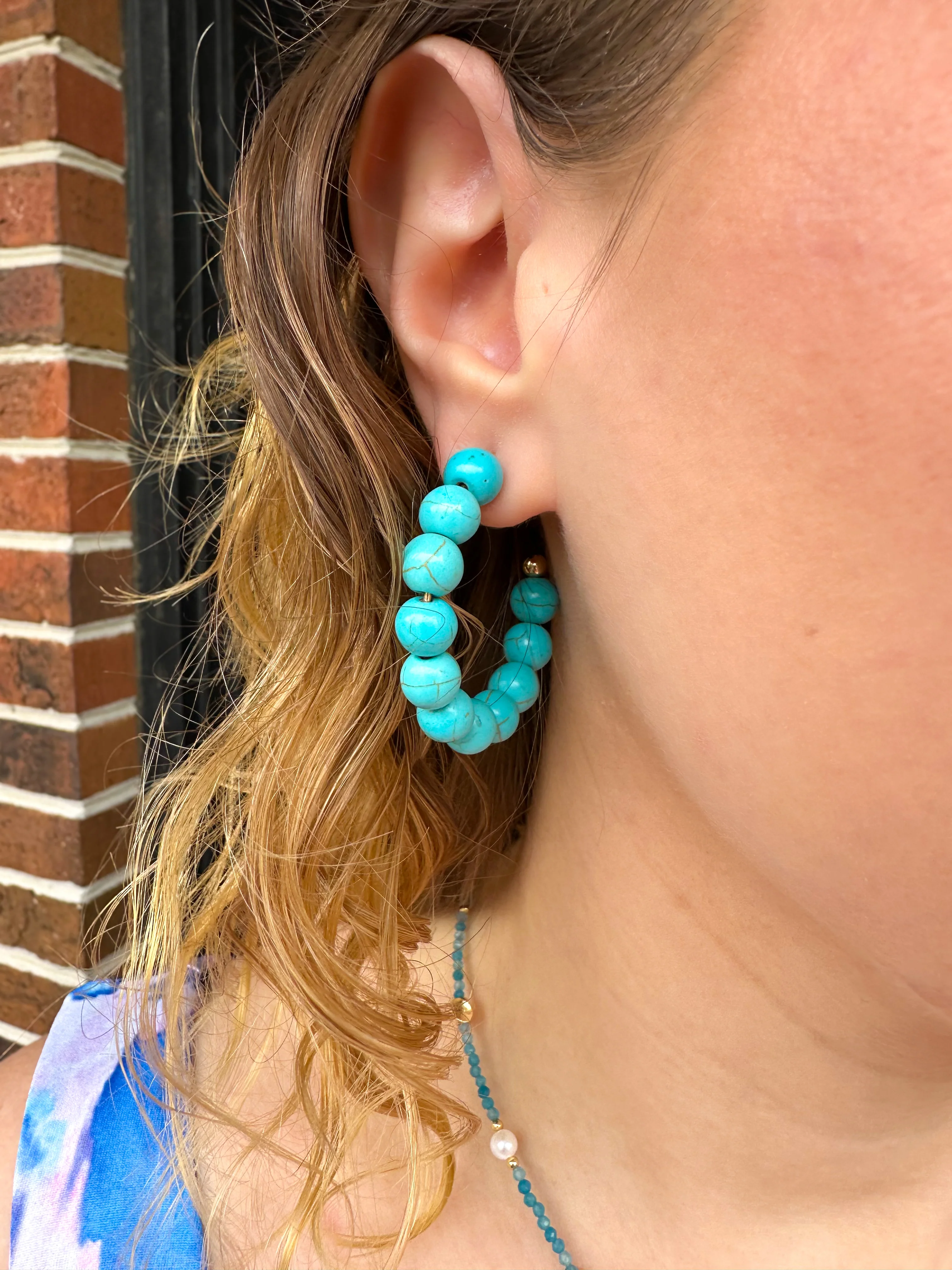 Turquoise Beaded Hoop Earrings - Image 5