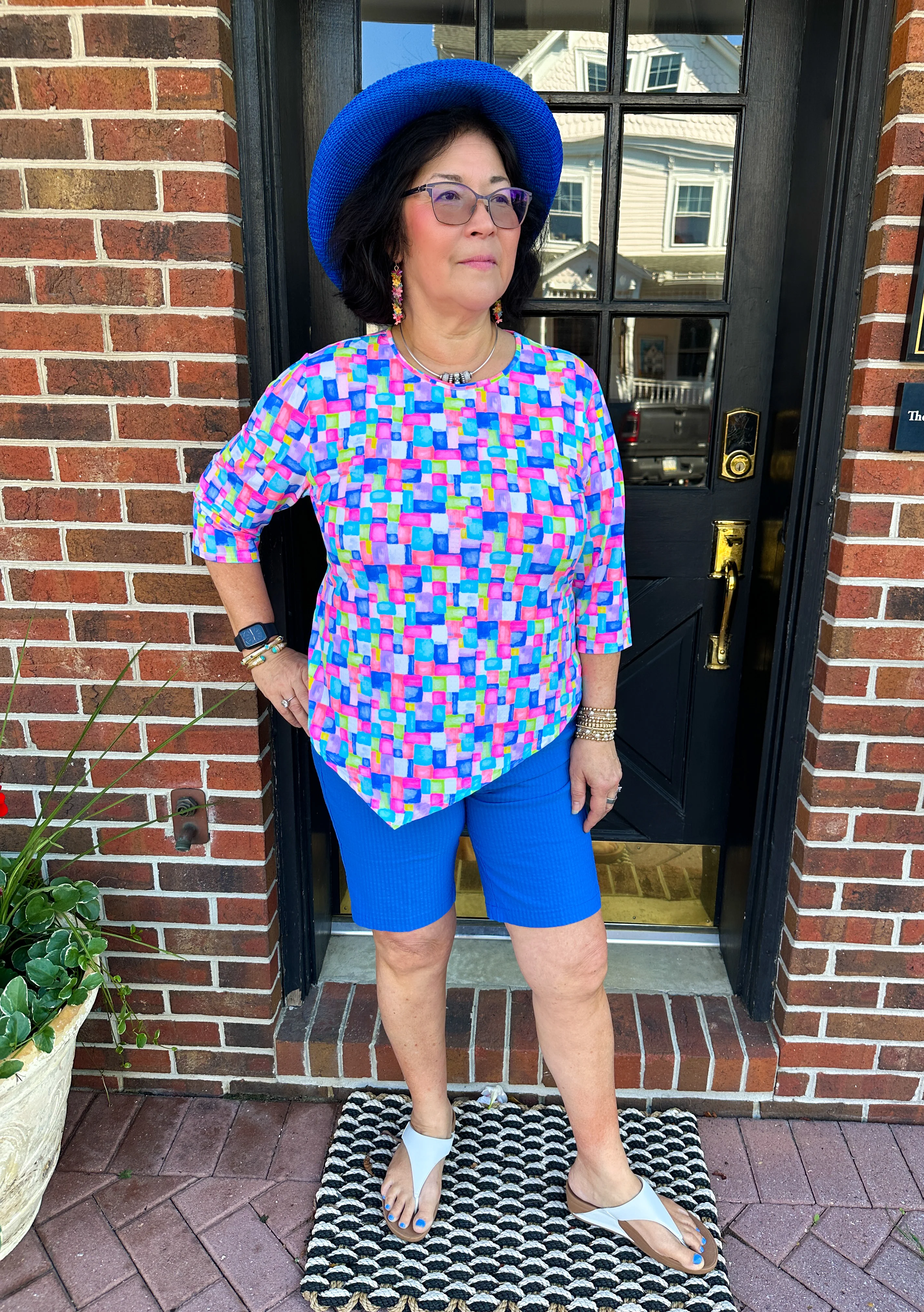 Beachtime by Lulu B Kaleidoscope Multi Asymmetrical Scoop Neck Top