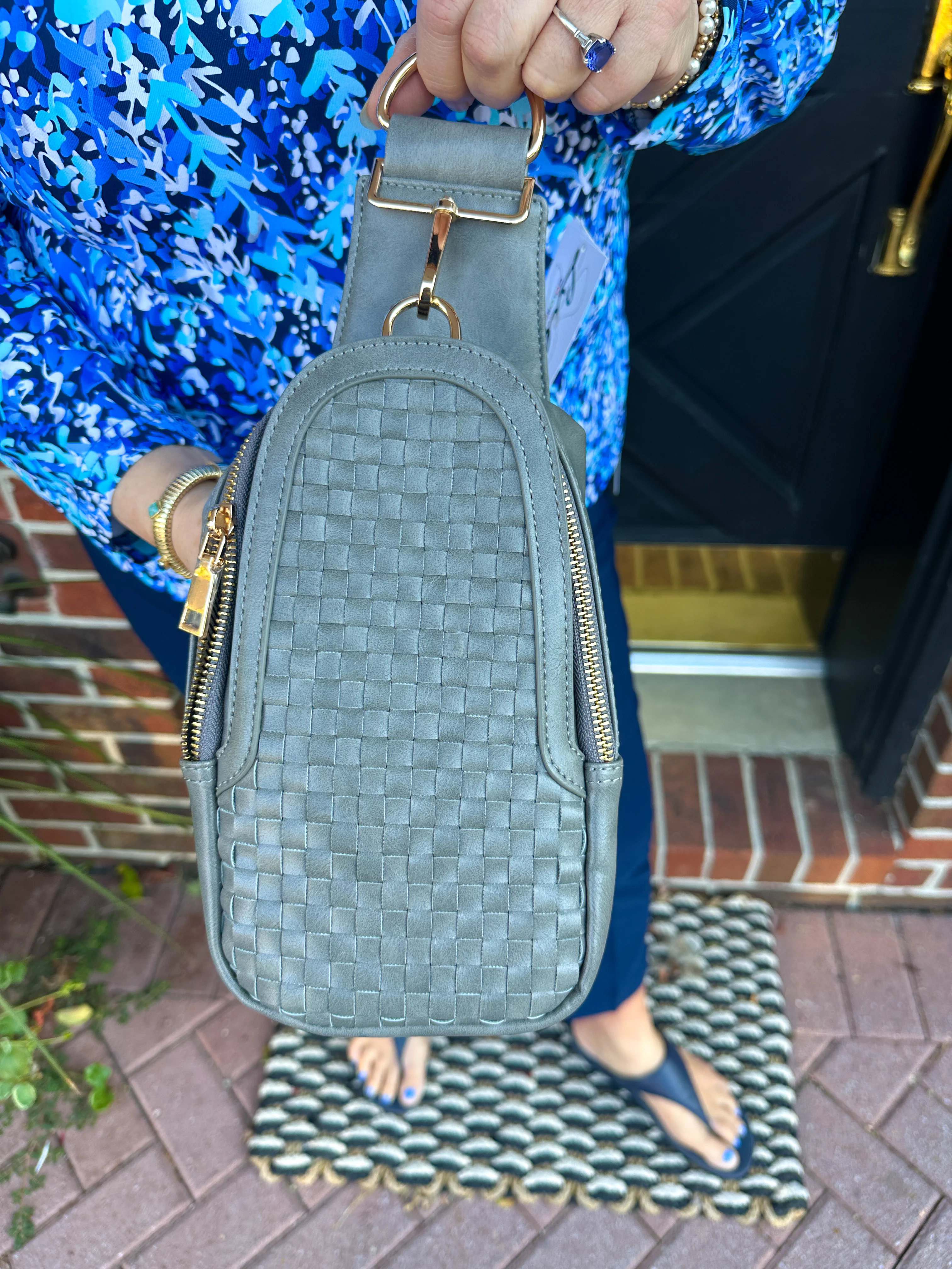 Waverly Woven Sling Bag Gray - Image 10