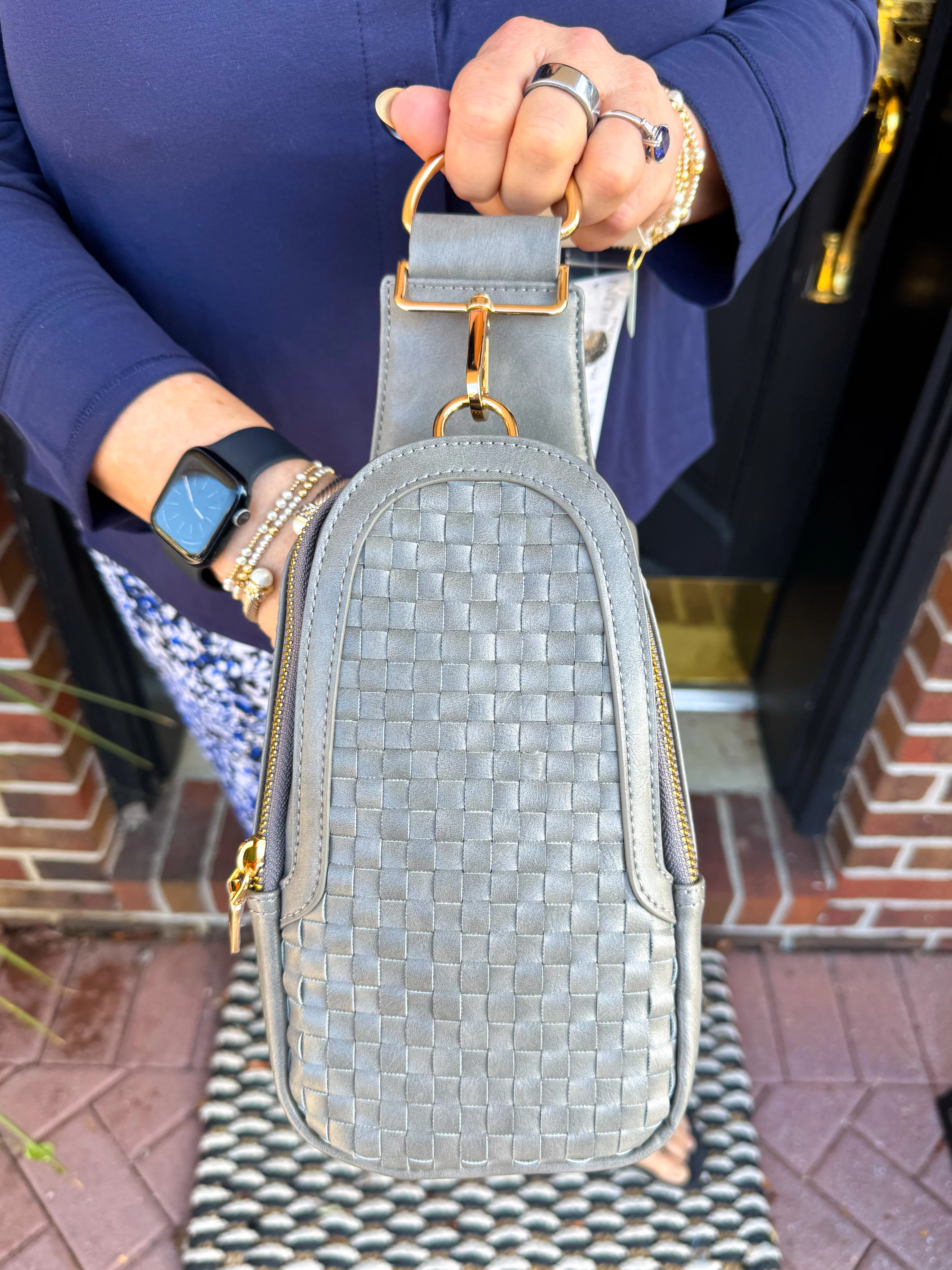 Waverly Woven Sling Bag Gray - Image 6